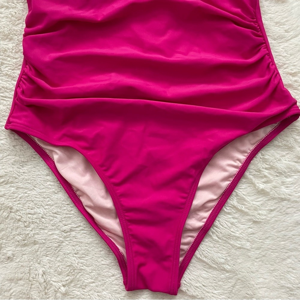NWT CUPSHE Women's Deep V-Neck Ruffled Lace Up One Piece Swimsuit Hot Pink Small - Picture 5 of 13